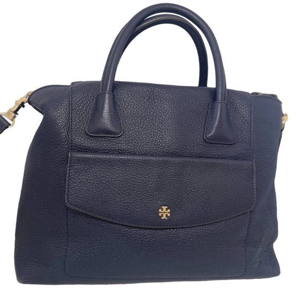 Tory Burch Handbags - Tory Burch Navy Blue Pebbled Leather Handheld/Shoulder Bag Crossbody